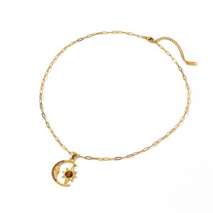 Stainless Steel Titanium Necklace Moon <b>Star</b> <b>Design</b> 18k Gold Plated High Polished European American Style Gift Jewelry - Product Image 4