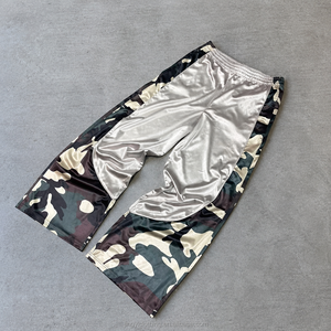 Y2k Custom Camo Patchwork Panel Basketball Warm up Oversized Baggy Wide Leg Satin Track Pants <strong>for</strong> <strong>Men</strong> Athletic <strong>Sports</strong> <strong>Trousers</strong> - Product Image 1