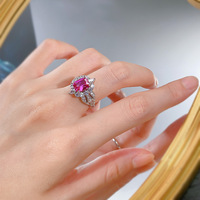 Cincin batu merah muda desain geometris baru perhiasan mewah ringan personalisasi perak 925