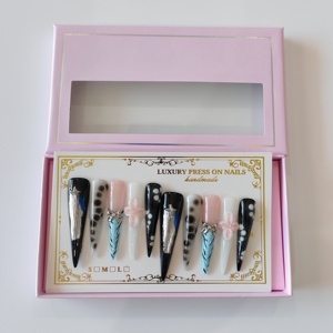 Nuevo diseño 2025 púrpura lujo prensa en las <span class=keywords><strong>uñas</strong></span> para fiesta Club largo cuadrado hecho a mano acrílico falso <span class=keywords><strong>uñas</strong></span> postizas - Product Image 6