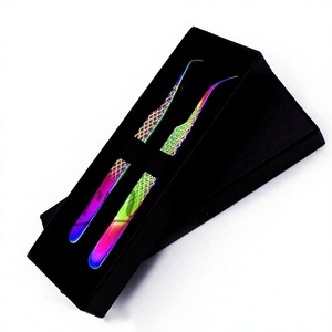 Pince à épiler pour extensions de cils Rainbow, pointe en fibre, courbée à 90 degrés, personnalisée, avec boîte de rangement - Product Image 2
