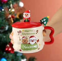 Ensemble de tasses en céramique de Noël avec couvercle 3D Père Noël, renne, bonhomme de neige, sapin de Noël, tasse à café avec cuillère, boîte cadeau de Noël, vaisselle de fête