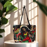 Sac en toile à poignée en corde épaisse noire Beau sac à main imprimé femme africaine