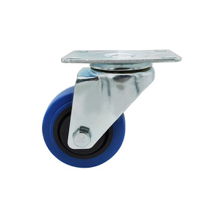 Rueda de Poliuretano Azul con Rodamiento de Bolas 95x65mm, Placa de Acero Galvanizado, Sin Freno, Uso Industrial - Product Image 4