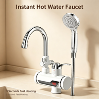 Robinet d'eau électrique vertical à chauffage instantané en plastique, avec écran latéral rotatif, col de cygne, robinet d'eau chaude, étanche IPX4, LED, pour extérieur