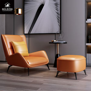 Kain kulit mewah Modern bingkai logam kursi santai furnitur sandaran tangan rendah desain baru hotel ruang tamu malas <span class=keywords><strong>Sofa</strong></span> tunggal - Product Image 2