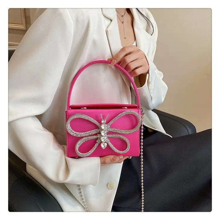 Monedero de noche de Color caramelo con cristales de mariposa, bolso de mano Formal para banquete, bolso de mano con asa superior de lujo, bolso de mano con diamantes de imitación para mujer