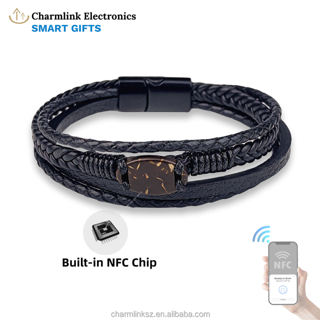 NFC Bracelet Coconut Shell Leather Band Magnetic Buckle Adjustable Character NFC Gift Customization Access Control Wristband