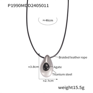 18K Gold Plated Agate Leather <strong>Cord</strong> Necklace - INS Trendy Water <strong>Drop</strong> <strong>Pendant</strong> for Women Daily Wear - Product Image 6