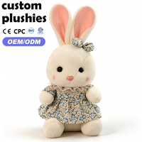 Nouvelle Poupée en Peluche Lapin Kawaii en Robe Florale - Lapin en Peluche Doux Crème avec Nœud pour Décoration et Cadeau pour Filles