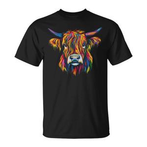 T-shirt graphique Highland Cow, design animal coloré, taille adulte unisexe - Product Image 1