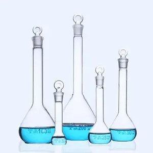 HAIJU LAB-frasco de medición transparente o ámbar de vidrio de borosilicato Clase A, 50ml ~ 2000ml, matraz volumétrico con tapón de vidrio molido