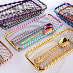Organisateur de couverts de cuisine en acier inoxydable, panier de rangement pour baguettes, cuillères et fourchettes, égouttoir de vaisselle - Product Image 1