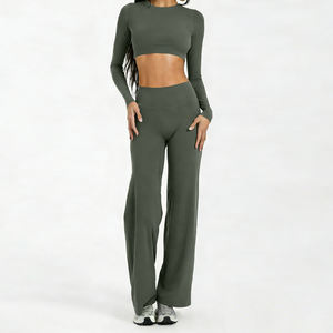 XW-ACX8002+ACK8002 瑜伽服女式健身服定制运动上衣纯色健身服锻炼服2件套瑜伽服套装 - Product Image 3