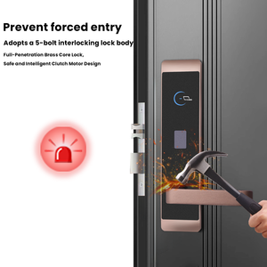 מנעול דלת מלון מהיר תגובה עם תוכנת ניהול, פתיחה באמצעות כרטיס, מנעול חכם ובטיחותי בצבע זהב, מנעול מלון אינטגרלי עם מפתח - Product Image 3