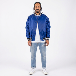 Custom Logo Front Stand Collar Light Sports Satin Bomber <b>Jacket</b> <b>for</b> <b>Men</b> Winter Varsity <b>Baseball</b> Letterman 100% Cotton - Product Image 1