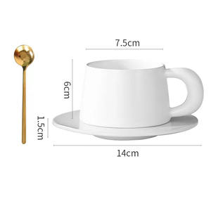 ถ้วยกาแฟชาเซรามิกสีขาวและดำและจานรองสำหรับลาเต้คาปูชิโน่อเมริกาโน่ - Product Image 2