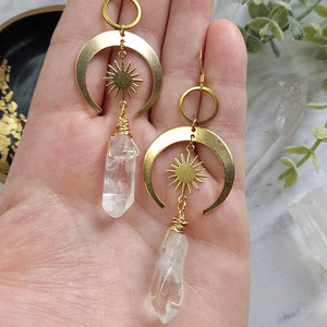 Pendientes colgantes <span class=keywords><strong>de</strong></span> cristal transparente Natural, Pendientes colgantes <span class=keywords><strong>de</strong></span> <span class=keywords><strong>luna</strong></span> <span class=keywords><strong>de</strong></span> cuarzo, pendientes DIY para mujer, joyería amada - Product Image 4