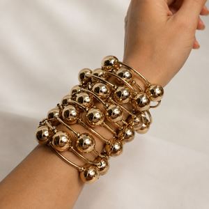 Nouvelle Arrivée Mode Vente en Gros à Prix Abordable Nouveaux Bracelets Chunky Unisexe Élastiques Géométriques Vintage en Alliage d'Or 18 carats et Argent, Style Punk avec Boules - Product Image 3