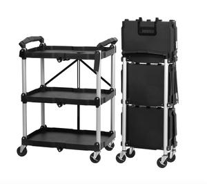 Carrito Rodante de Plástico Resistente de 3 Niveles con Rotación de 360 Grados °   Carrito de Servicio Plegable con Ruedas Giratorias (2 con Frenos) - Product Image 2