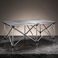 Table pliante tout-terrain double, entièrement en aluminium, pieds réglables en hauteur, mobilier d'extérieur portable pour le camping et la cuisine