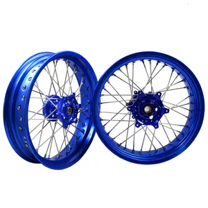 16 17" Supermoto Wheels Rims Set For Yamaha WR250R 2002-2023 CNC Blue Hub