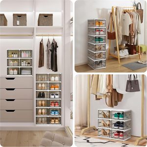 Armoire à chaussures pliable et empilable, installation facile, boîte de rangement pour chaussures en plastique transparente de grande capacité pour la maison - Product Image 5