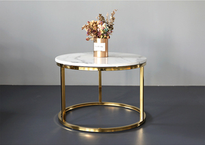 Luxury Coffee <strong>Table</strong> with Marble Top <strong>Round</strong> Surface <strong>Nesting</strong> Stainless Steel Multifunction Furniture Set <strong>of</strong> 2 for Living Room - Product Image 5