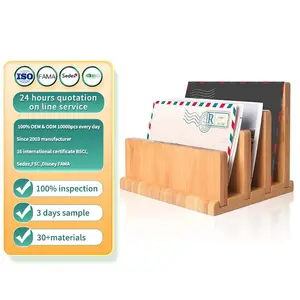 Bamboo Mail Organizer with Rubber Feet Vertical Desk Letter Holder for Office Home Desktop Office Supplies Incline Sorter Rack