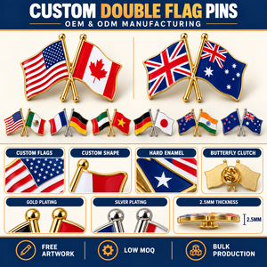 Custom Double National Flag Lapel Pins USA Canada Mexico France Germany UAE Vietnam Japan New Zealand UK OEM ODM Manufacturer - Product Image 4