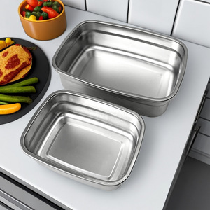 304 Stainless Steel Lunch <b>Box</b> Rectangle Wooden <b>Lid</b> Food Storage Container For Children - Product Image 2