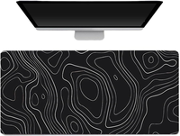 Tapis de souris de jeu XL 80x30cm Grand tapis de souris Base en caoutchouc antidérapante pour clavier Maison Bureau Noir Blanc Ligne topographique
