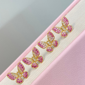 อาซูโอ 18K ทองคำแท้สีเหลืองธรรมชาติสีชมพูแซฟไฟร์เพชรแท้ต่างหูผีเสื้อของขวัญผู้หญิงงานหมั้นงานแต่งงาน - Product Image 5