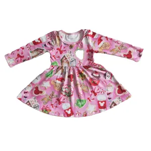 High quality 2022 long sleeve pink cartoon mouse kids dresses for girls children's girls Christmas dresses