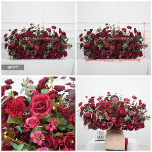 Bouquet de mariage vintage en soie, arrangement floral rouge bordeaux, roses réalistes et plantes vertes mélangées, 70 cm, pour allée centrale - Product Image 3