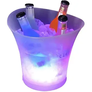 Logo personnalisé Seau à glace en plastique pour bière et vin avec lumière LED de 7 couleurs