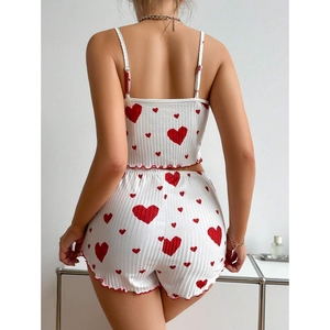 Homewear Love Printed <b>Suspender</b> Shorts Casual Pit Stripe Women's Pajamas 2 Piece <b>Set</b> Sleepwear Fashion - Product Image 5