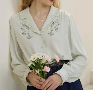 Customize Lady's Top Elegant Embroidered Shirt Wholesaler Casual Blouse For Women