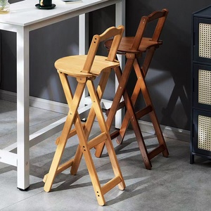 Sillas de Bar Plegables de Madera con Respaldo y Reposapiés, Taburetes Altos de Bambú Natural - Product Image 3