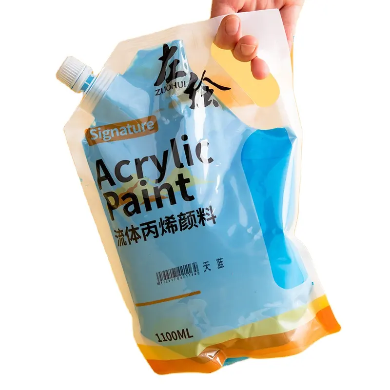 Pintura fluida acrílica al por mayor, pintura acrílica pintada a mano, pintura acrílica en bolsa, gran capacidad, 1L, pintura de oso fluida creativa