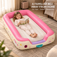 Matelas pneumatique portable pour tout-petits avec coussin intérieur floqué séparé, bordure en PVC imprimé rose et emballage de vente au détail personnalisé