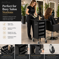 Chariot de rangement roulant professionnel pour salon de beauté, station de coiffure spa, organisateur à 5 tiroirs, en plastique noir Ausdruck