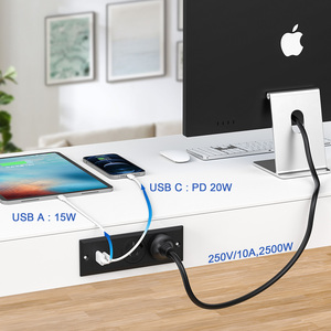 Regleta de alimentación empotrada industrial personalizada de ABS para hospital, 10A, con 2 tomas de CA y puerto USB-C, estación de carga oculta - Product Image 3