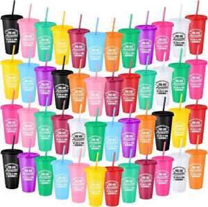 Gobelet isotherme de 24 oz avec couvercle et paille, tasses en plastique réutilisables multicolores pour café glacé, jus, fêtes, voyages, maison, bureau - Product Image 1