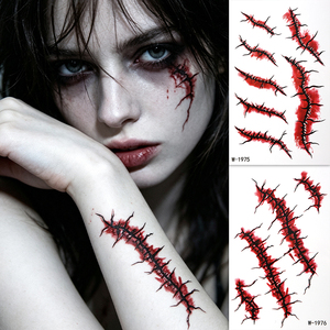 Autocollants de <span class=keywords><strong>tatouage</strong></span> temporaire non toxiques, griffes effrayantes, plaies sanglantes, cicatrices, faux tatouages réalistes pour la fête d'Halloween - Product Image 1