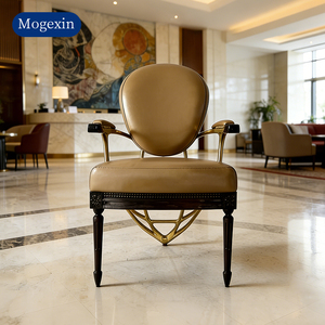 Luxury Modern Leather Accent Chair with Gold Metal Frame High-End Designer <b>Armchair</b> for Hotel Lobby Living Room - Product Image 1