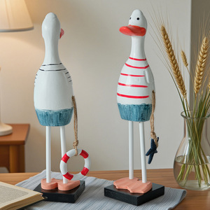 Figurines de canards en bois, style méditerranéen, design marin blanc, lot de 2, décoration de salon, en pin - Product Image 4