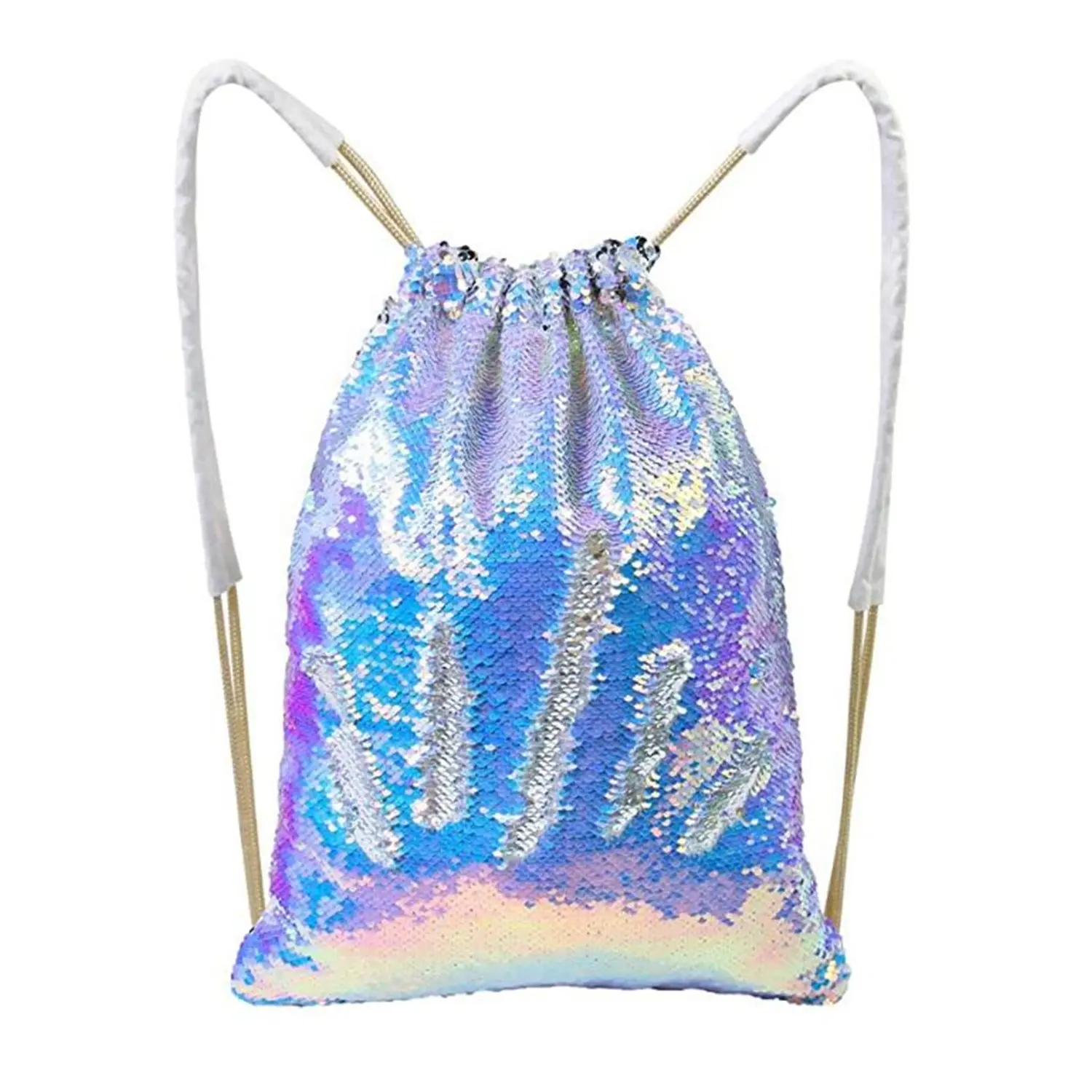 OEM Mermaid Sequin Drawstring Bag Sparkly Drawstring Backpack Shiny Reversible Sequins Travel Backpack Glitter Sports Dance Bag