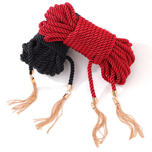 Black And <b>Red</b> <b>Silk</b> Rope Bondage With Metal Ends Tassel Adult Toys For BDSM Training 10 Meter Length - Product Image 3