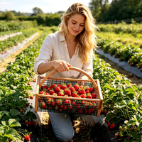Metalen draadmand met houten handvat, fruit- en groentemand voor aanrecht en tuin